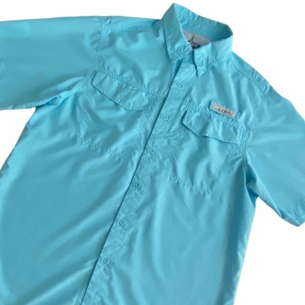Habit River Guide Mens‎ M Fishing Vented Shirt Sail Blue Outdoors Short Sleeve